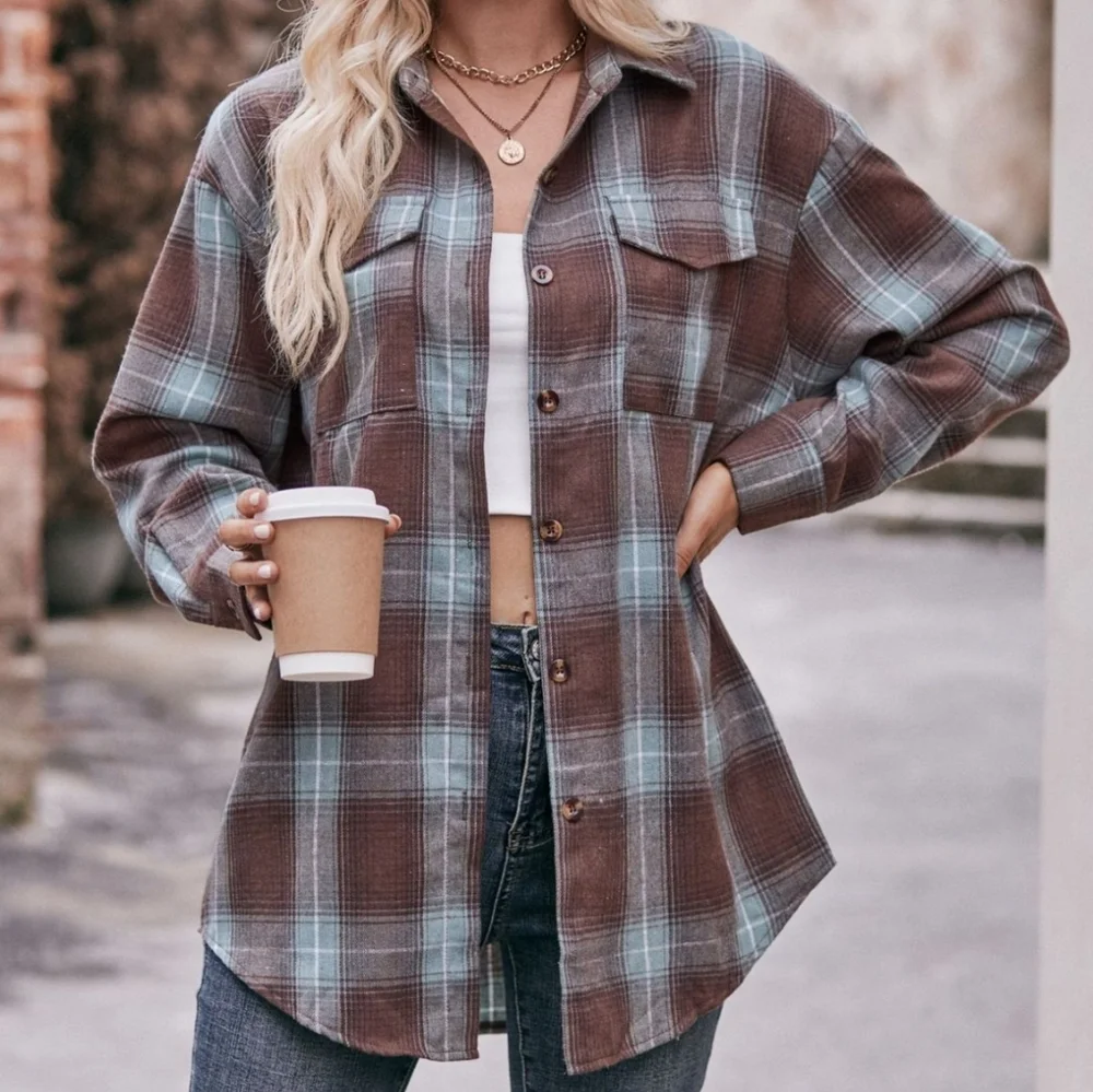 Vivian Plaid Button-Down Shirt - Brown Green - Picture 4 of 6